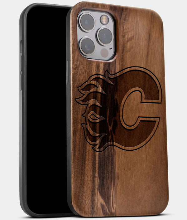 Best Wood Calgary Flames iPhone 13 Pro Case | Custom Calgary Flames Gift | Walnut Wood Cover - Engraved In Nature