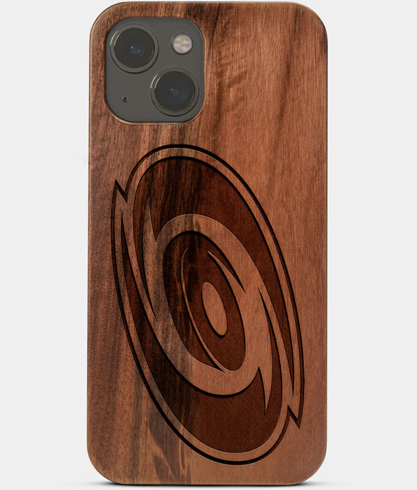 Carved Wood Carolina Hurricanes iPhone 13 Case | Custom Carolina Hurricanes Gift, Birthday Gift | Personalized Mahogany Wood Cover, Gifts For Him, Monogrammed Gift For Fan | by Engraved In Nature