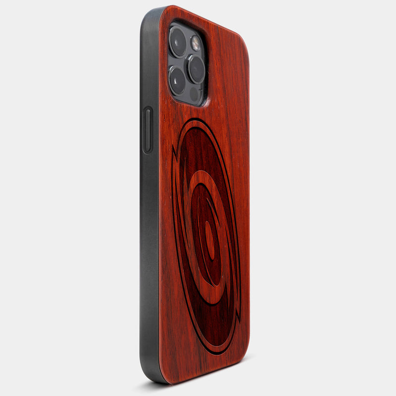 Best Wood Carolina Hurricanes iPhone 13 Pro Case | Custom Carolina Hurricanes Gift | Mahogany Wood Cover - Engraved In Nature
