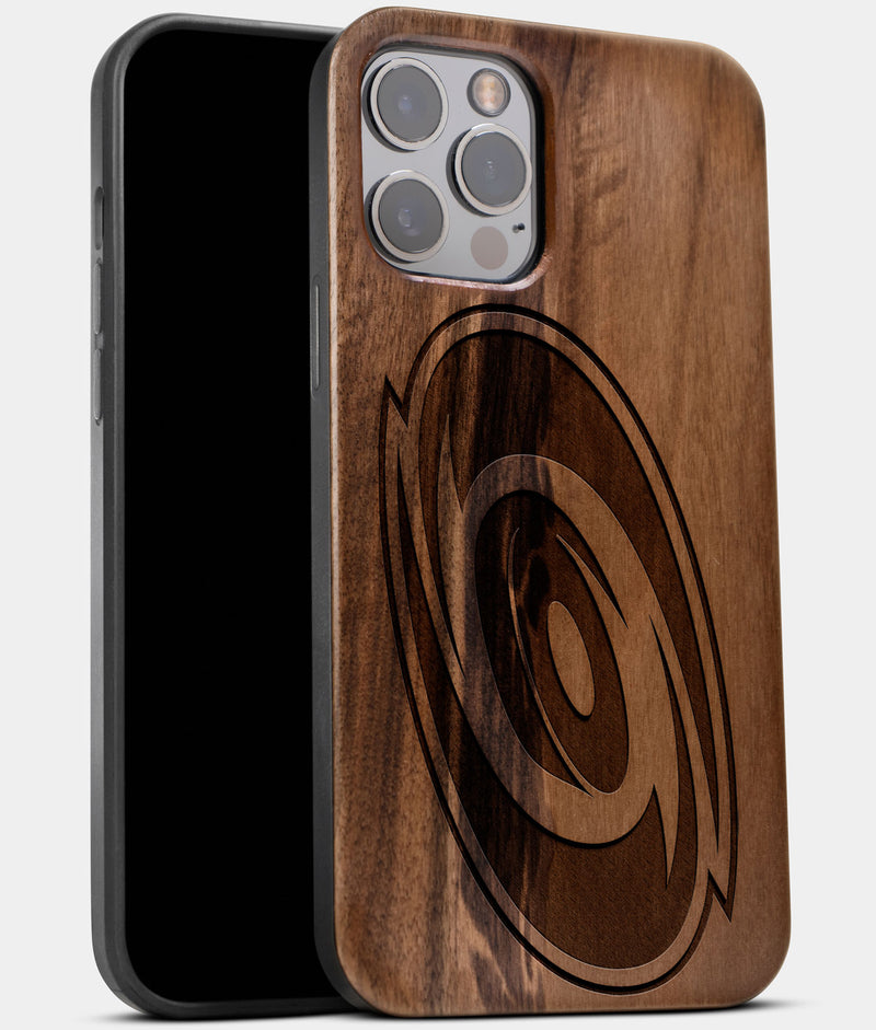 Best Wood Carolina Hurricanes iPhone 13 Pro Max Case | Custom Carolina Hurricanes Gift | Walnut Wood Cover - Engraved In Nature