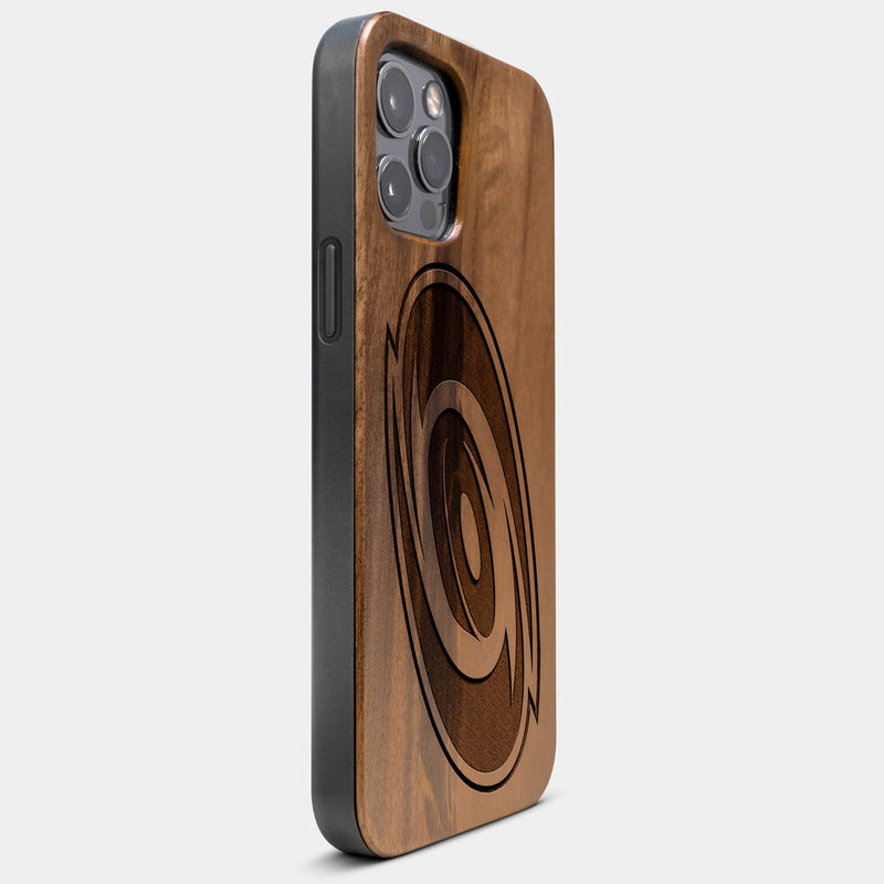 Best Wood Carolina Hurricanes iPhone 13 Pro Max Case | Custom Carolina Hurricanes Gift | Walnut Wood Cover - Engraved In Nature