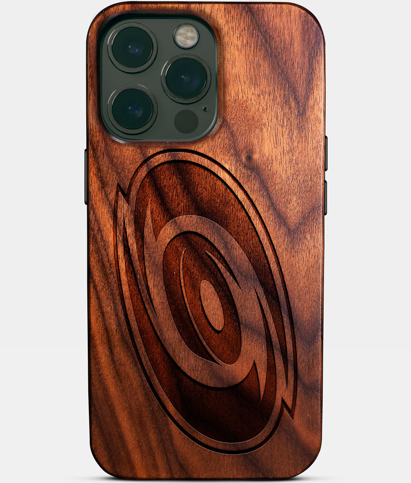 Eco-friendly Carolina Hurricanes iPhone 14 Pro Max Case - Carved Wood Custom Carolina Hurricanes Gift For Him - Monogrammed Personalized iPhone 14 Pro Max Cover By Engraved In Nature