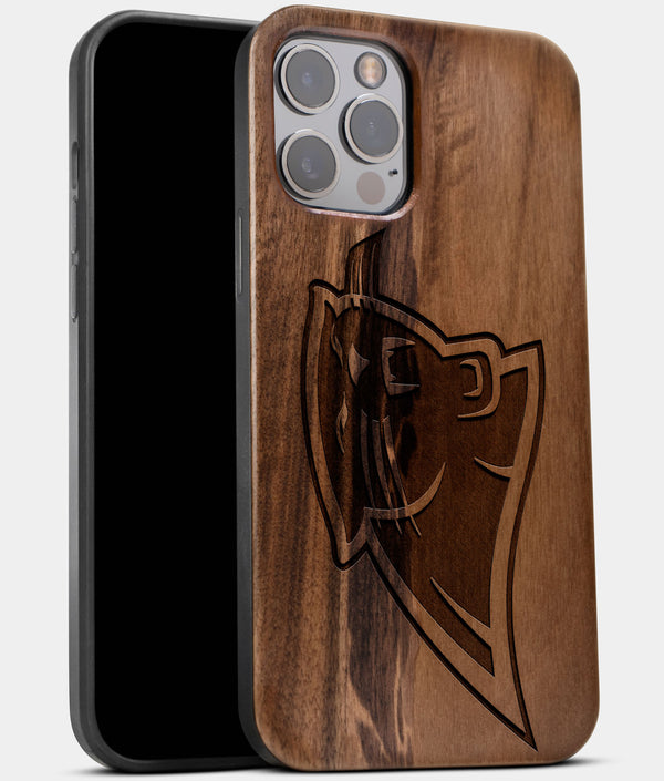 Best Wood Carolina Panthers iPhone 13 Pro Case | Custom Carolina Panthers Gift | Walnut Wood Cover - Engraved In Nature