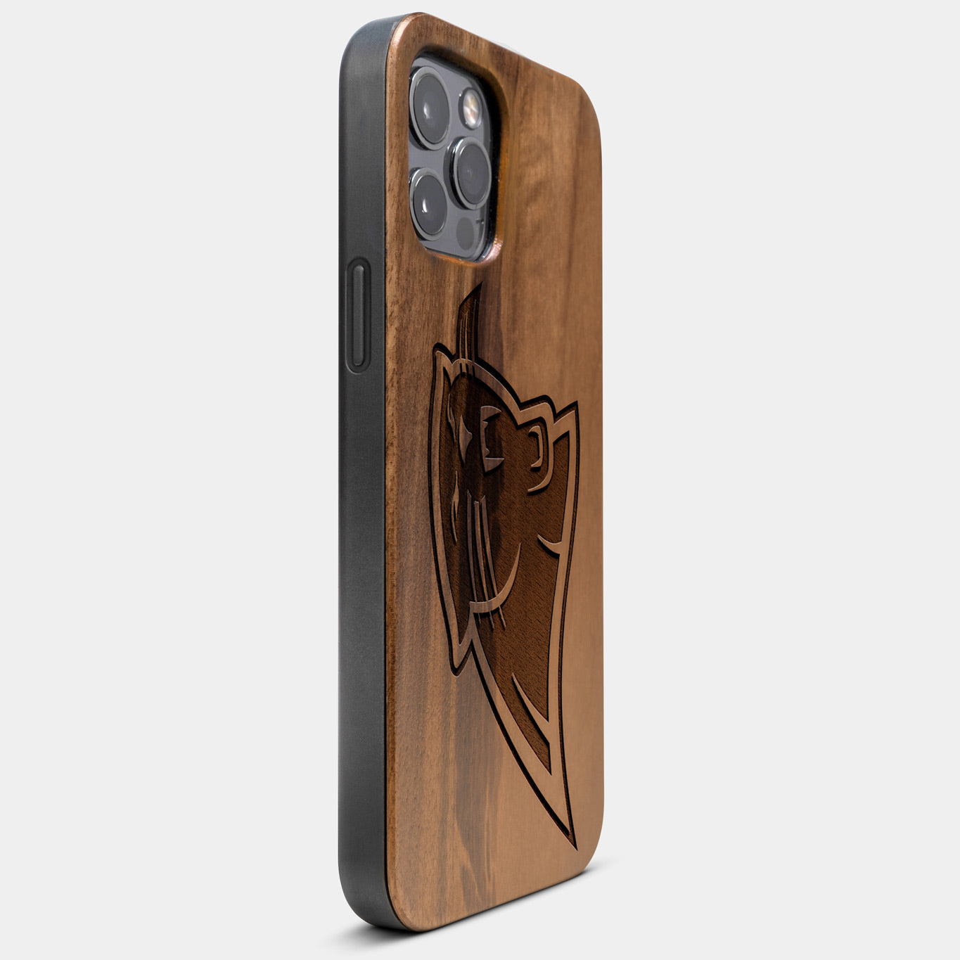 Best Wood Carolina Panthers iPhone 13 Pro Case | Custom Carolina Panthers Gift | Walnut Wood Cover - Engraved In Nature