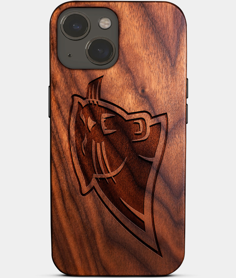 Eco-friendly Carolina Panthers iPhone 14 Plus Case - Carved Wood Custom Carolina Panthers Gift For Him - Monogrammed Personalized iPhone 14 Plus Cover By Engraved In Nature