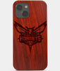 Carved Wood Charlotte Hornets iPhone 13 Mini Case | Custom Charlotte Hornets Gift, Birthday Gift | Personalized Mahogany Wood Cover, Gifts For Him, Monogrammed Gift For Fan | by Engraved In Nature