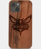 Carved Wood Charlotte Hornets iPhone 13 Mini Case | Custom Charlotte Hornets Gift, Birthday Gift | Personalized Mahogany Wood Cover, Gifts For Him, Monogrammed Gift For Fan | by Engraved In Nature