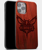 Best Wood Charlotte Hornets iPhone 13 Pro Case | Custom Charlotte Hornets Gift | Mahogany Wood Cover - Engraved In Nature