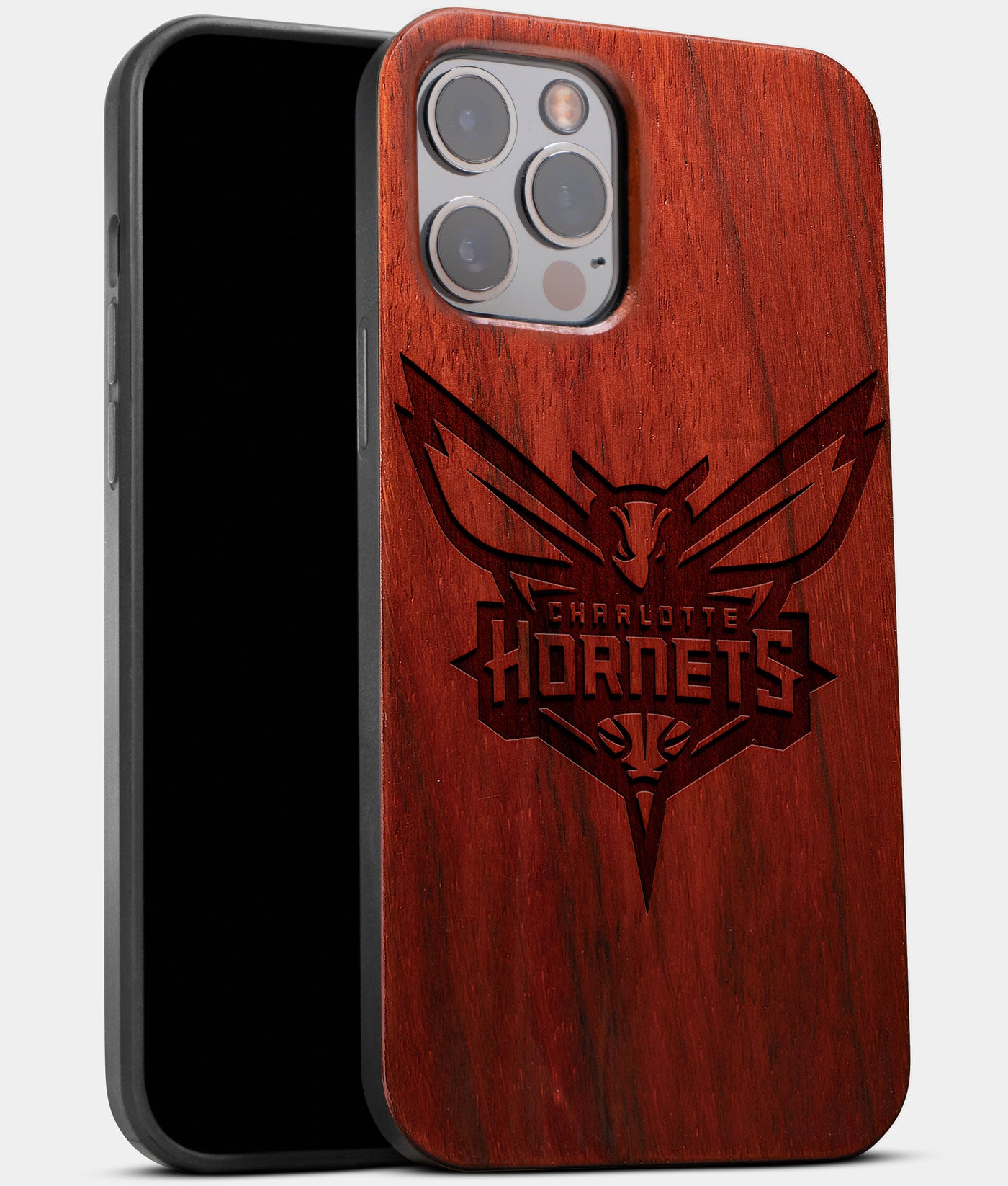 Best Wood Charlotte Hornets iPhone 13 Pro Max Case | Custom Charlotte Hornets Gift | Mahogany Wood Cover - Engraved In Nature