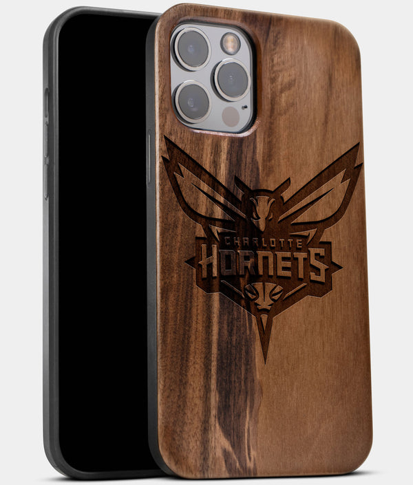 Best Wood Charlotte Hornets iPhone 13 Pro Max Case | Custom Charlotte Hornets Gift | Walnut Wood Cover - Engraved In Nature