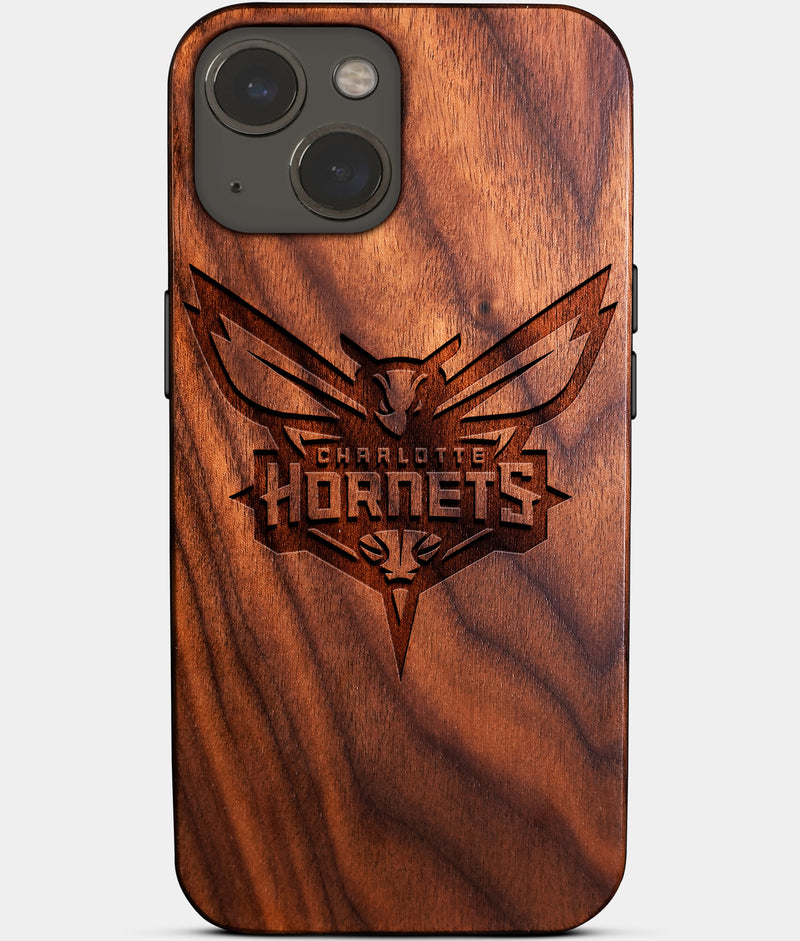 Eco-friendly Charlotte Hornets iPhone 14 Plus Case - Carved Wood Custom Charlotte Hornets Gift For Him - Monogrammed Personalized iPhone 14 Plus Cover By Engraved In Nature