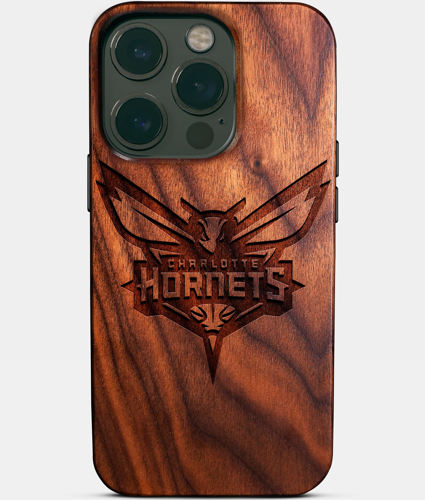 Eco-friendly Charlotte Hornets iPhone 14 Pro Case - Carved Wood Custom Charlotte Hornets Gift For Him - Monogrammed Personalized iPhone 14 Pro Cover By Engraved In Nature
