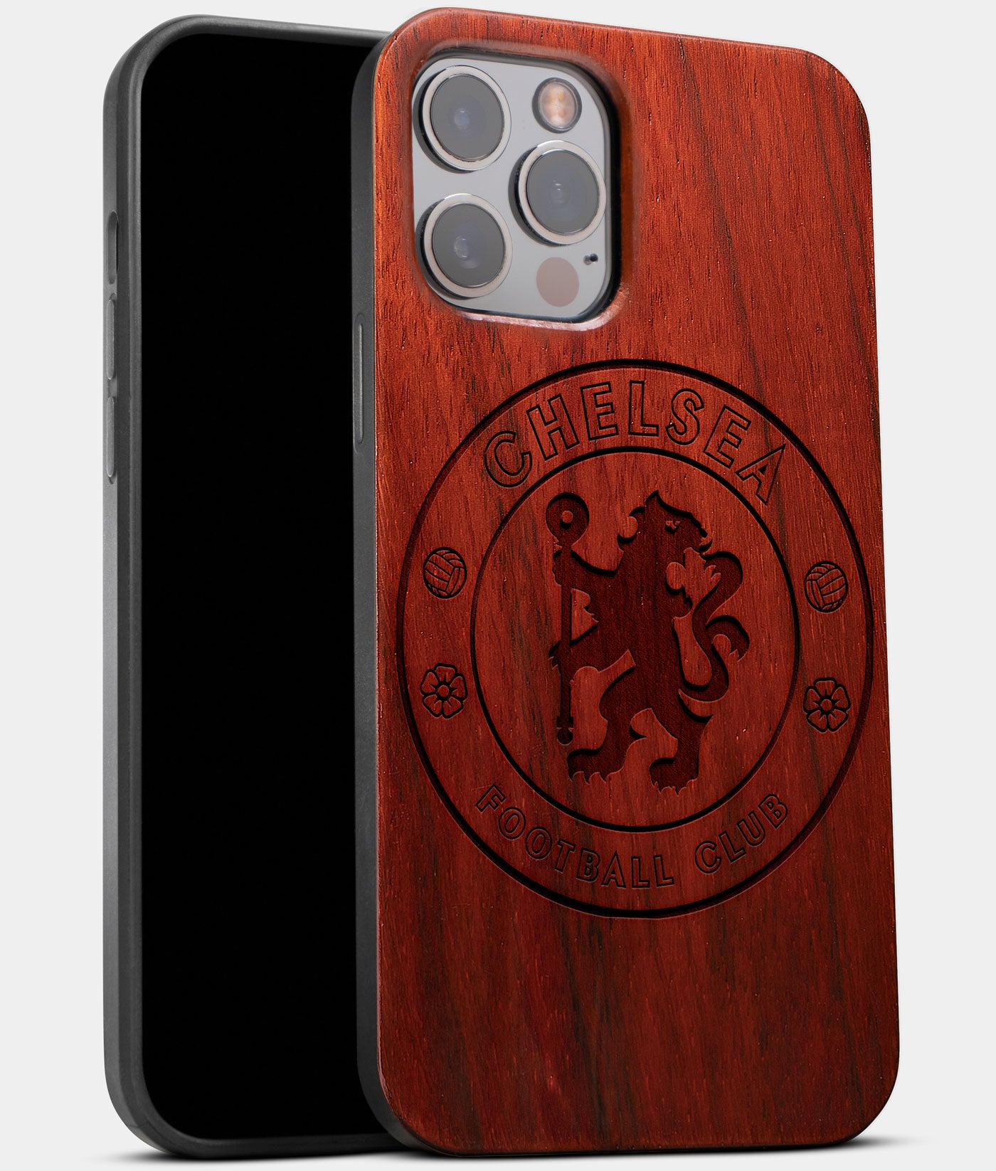 Best Wood Chelsea F.C. iPhone 13 Pro Max Case | Custom Chelsea F.C. Gift | Mahogany Wood Cover - Engraved In Nature