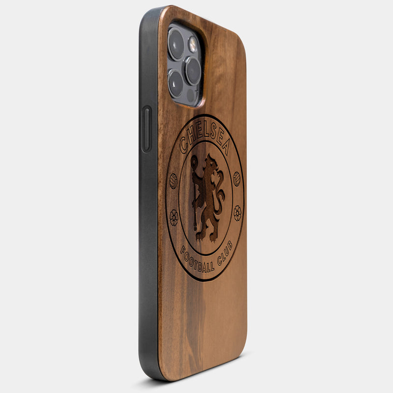 Best Wood Chelsea F.C. iPhone 13 Pro Max Case | Custom Chelsea F.C. Gift | Walnut Wood Cover - Engraved In Nature