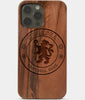 Carved Wood Chelsea F.C. iPhone 13 Pro Max Case | Custom Chelsea F.C. Gift, Birthday Gift | Personalized Mahogany Wood Cover, Gifts For Him, Monogrammed Gift For Fan | by Engraved In Nature