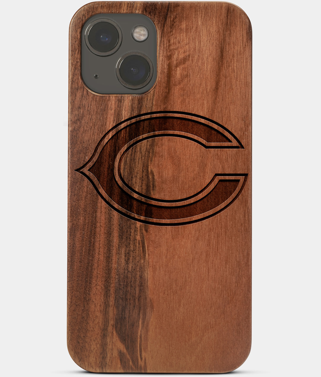 Carved Wood Chicago Bears iPhone 13 Case | Custom Chicago Bears Gift, Birthday Gift | Personalized Mahogany Wood Cover, Gifts For Him, Monogrammed Gift For Fan | by Engraved In Nature