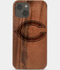 Carved Wood Chicago Bears iPhone 13 Case | Custom Chicago Bears Gift, Birthday Gift | Personalized Mahogany Wood Cover, Gifts For Him, Monogrammed Gift For Fan | by Engraved In Nature