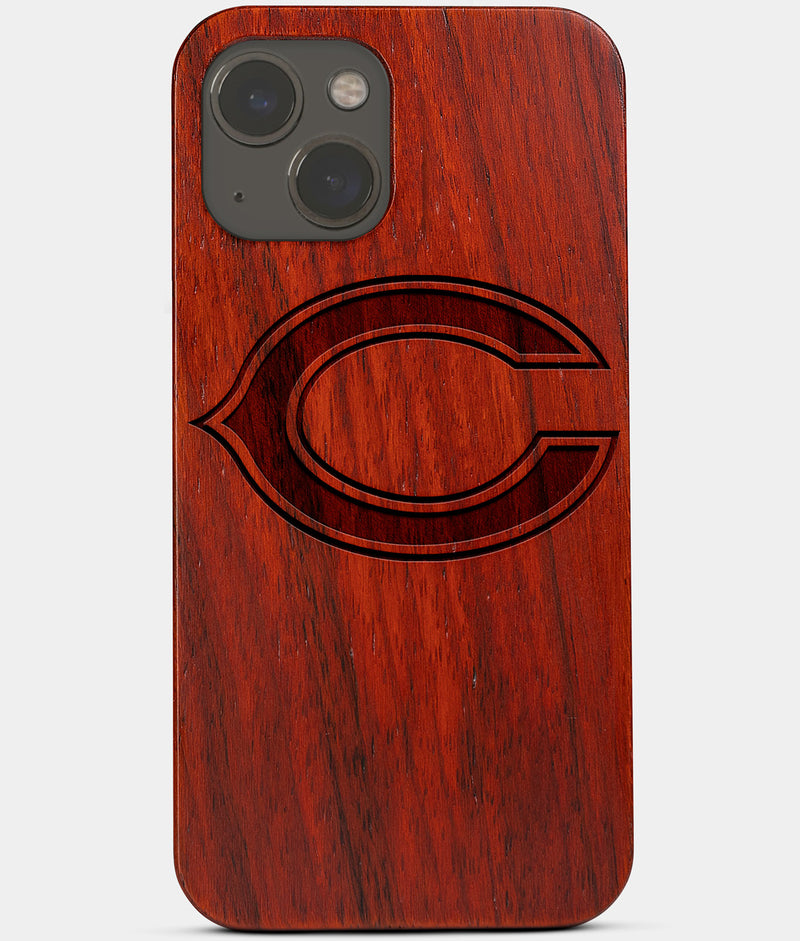 Carved Wood Chicago Bears iPhone 13 Mini Case | Custom Chicago Bears Gift, Birthday Gift | Personalized Mahogany Wood Cover, Gifts For Him, Monogrammed Gift For Fan | by Engraved In Nature