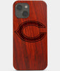 Carved Wood Chicago Bears iPhone 13 Mini Case | Custom Chicago Bears Gift, Birthday Gift | Personalized Mahogany Wood Cover, Gifts For Him, Monogrammed Gift For Fan | by Engraved In Nature
