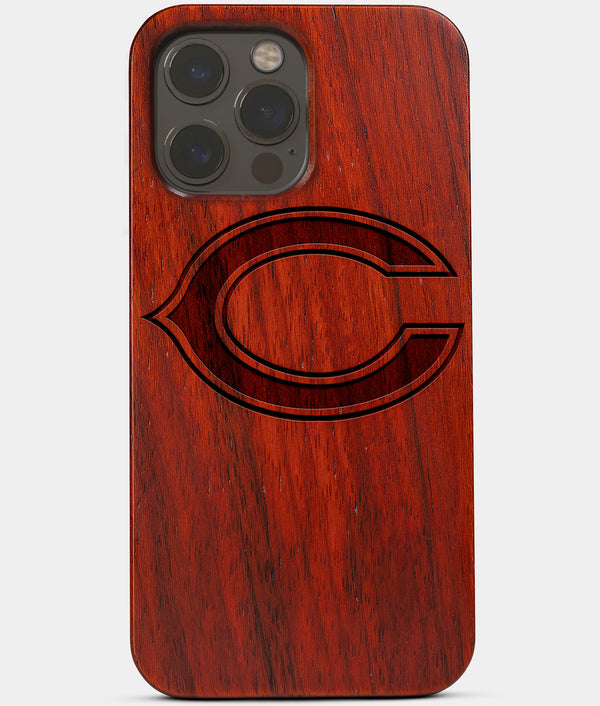 Carved Wood Chicago Bears iPhone 13 Pro Case | Custom Chicago Bears Gift, Birthday Gift | Personalized Mahogany Wood Cover, Gifts For Him, Monogrammed Gift For Fan | by Engraved In Nature