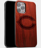 Best Wood Chicago Bears iPhone 13 Pro Max Case | Custom Chicago Bears Gift | Mahogany Wood Cover - Engraved In Nature