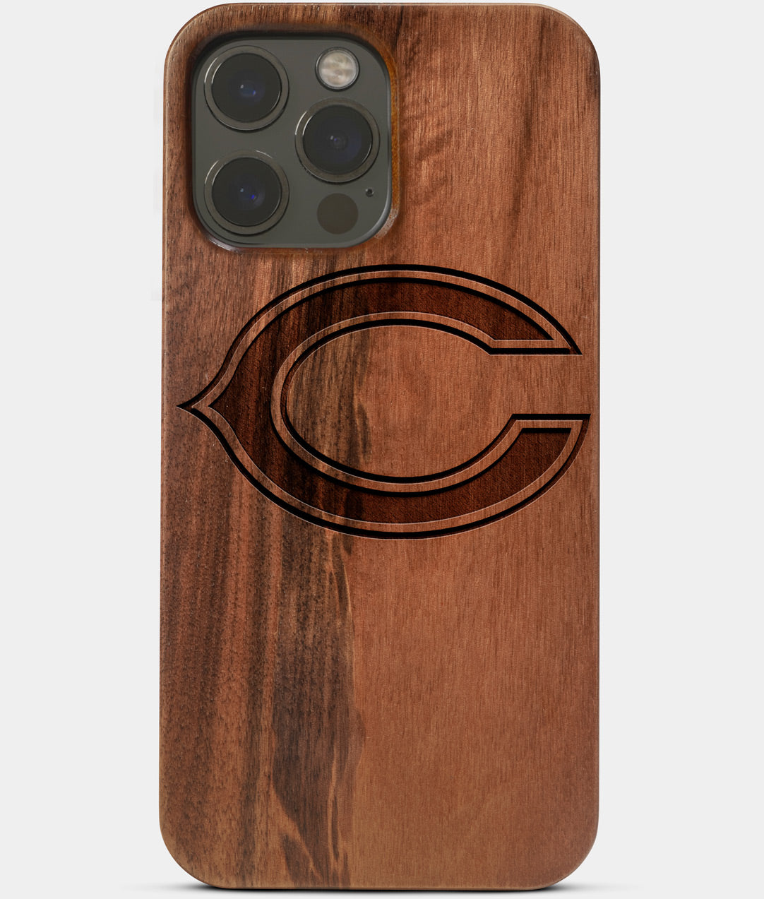 Carved Wood Chicago Bears iPhone 13 Pro Max Case | Custom Chicago Bears Gift, Birthday Gift | Personalized Mahogany Wood Cover, Gifts For Him, Monogrammed Gift For Fan | by Engraved In Nature