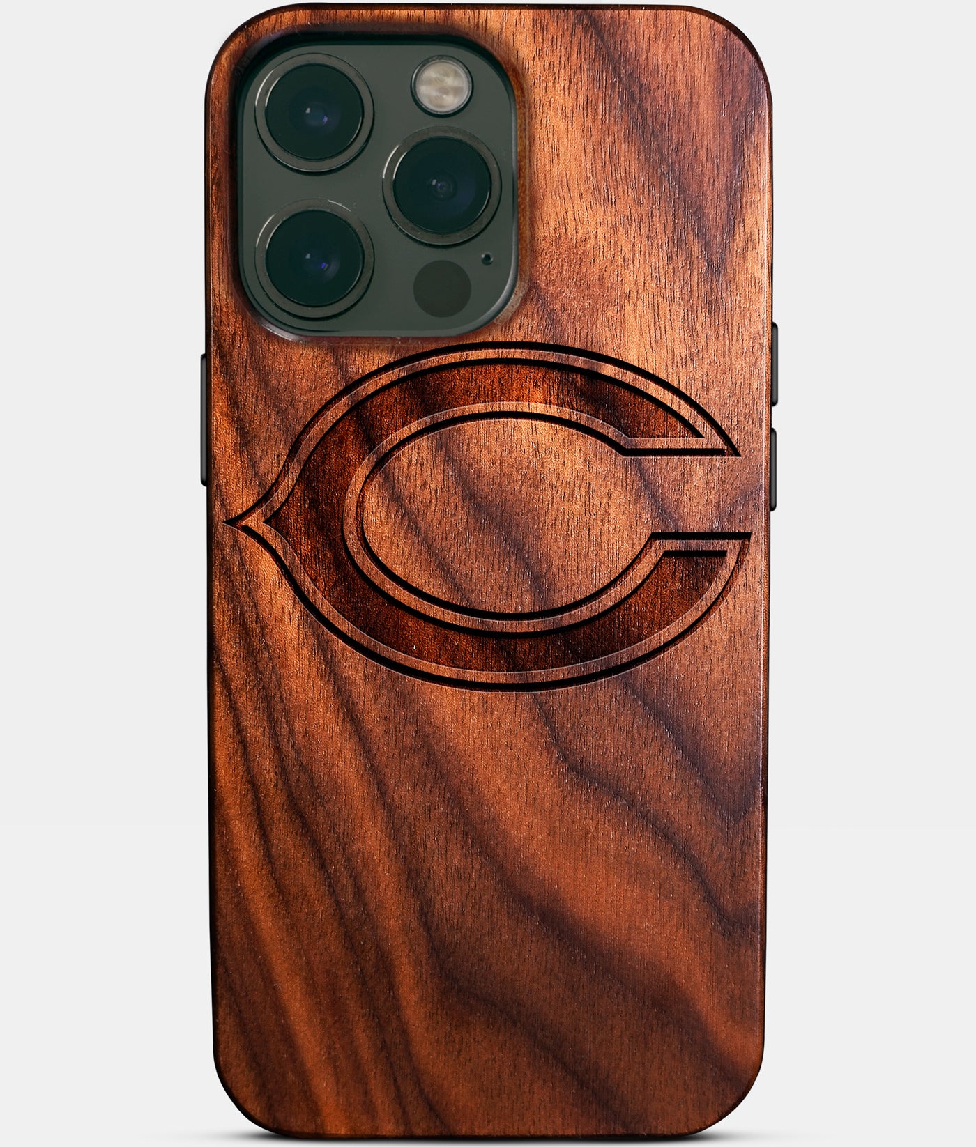 Eco-friendly Chicago Bears iPhone 14 Pro Max Case - Carved Wood Custom Chicago Bears Gift For Him - Monogrammed Personalized iPhone 14 Pro Max Cover By Engraved In Nature