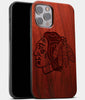 Best Wood Chicago Blackhawks iPhone 13 Pro Case | Custom Chicago Blackhawks Gift | Mahogany Wood Cover - Engraved In Nature