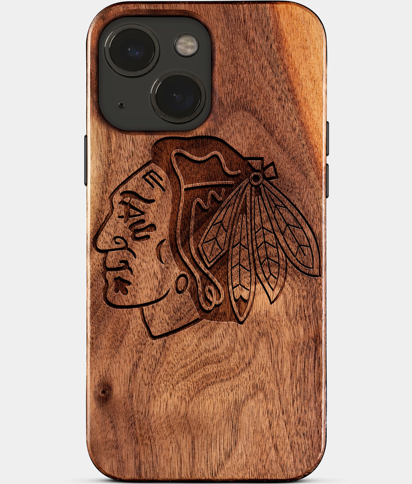 Eco-friendly Chicago Blackhawks iPhone 15 Plus Case - Carved Wood Custom Chicago Blackhawks Gift For Him - Monogrammed Personalized iPhone 15 Plus Cover By Engraved In Nature