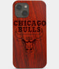 Carved Wood Chicago Bulls iPhone 13 Case | Custom Chicago Bulls Gift, Birthday Gift | Personalized Mahogany Wood Cover, Gifts For Him, Monogrammed Gift For Fan | by Engraved In Nature