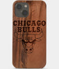 Carved Wood Chicago Bulls iPhone 13 Case | Custom Chicago Bulls Gift, Birthday Gift | Personalized Mahogany Wood Cover, Gifts For Him, Monogrammed Gift For Fan | by Engraved In Nature