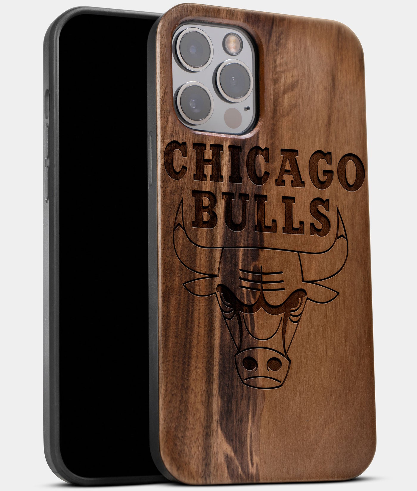 Best Wood Chicago Bulls iPhone 13 Pro Case | Custom Chicago Bulls Gift | Walnut Wood Cover - Engraved In Nature