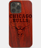 Carved Wood Chicago Bulls iPhone 13 Pro Max Case | Custom Chicago Bulls Gift, Birthday Gift | Personalized Mahogany Wood Cover, Gifts For Him, Monogrammed Gift For Fan | by Engraved In Nature