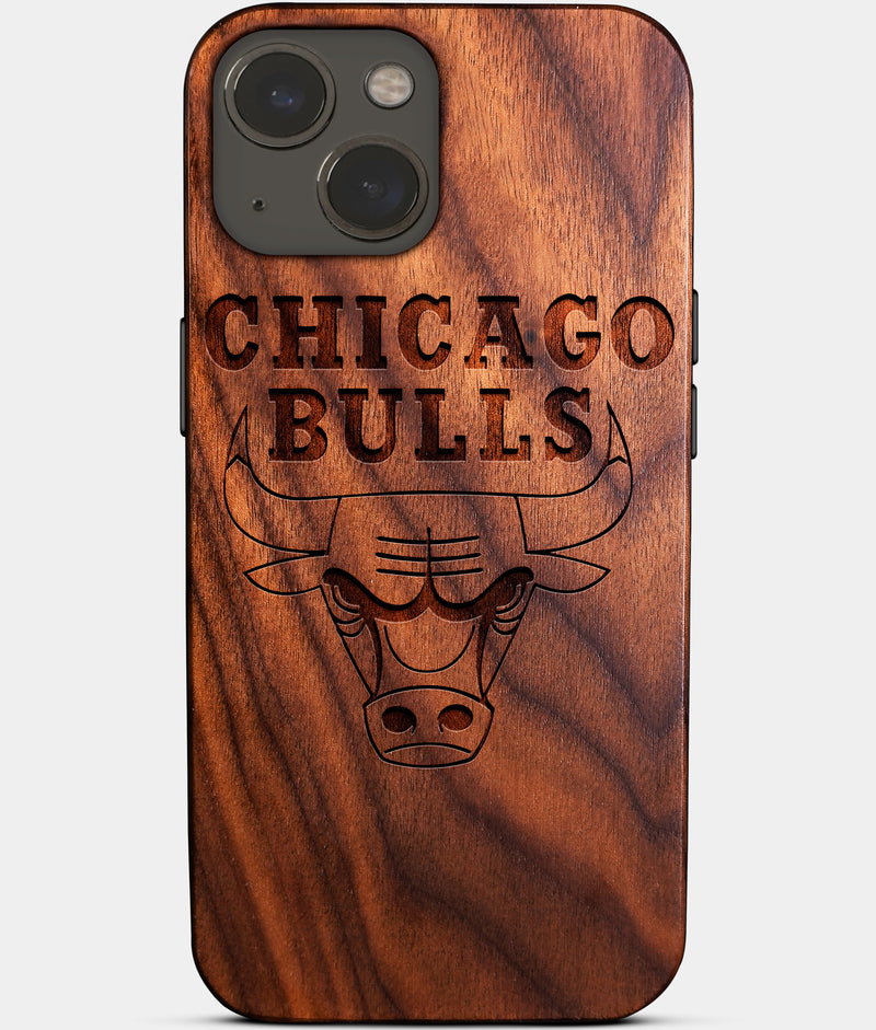 Eco-friendly Chicago Bulls iPhone 14 Case - Carved Wood Custom Chicago Bulls Gift For Him - Monogrammed Personalized iPhone 14 Cover By Engraved In Nature