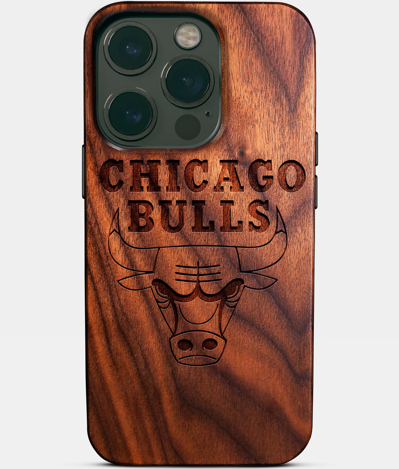 Eco-friendly Chicago Bulls iPhone 14 Pro Case - Carved Wood Custom Chicago Bulls Gift For Him - Monogrammed Personalized iPhone 14 Pro Cover By Engraved In Nature
