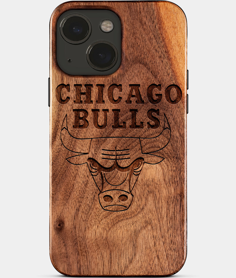 Eco-friendly Chicago Bulls iPhone 15 Case - Carved Wood Custom Chicago Bulls Gift For Him - Monogrammed Personalized iPhone 15 Cover By Engraved In Nature