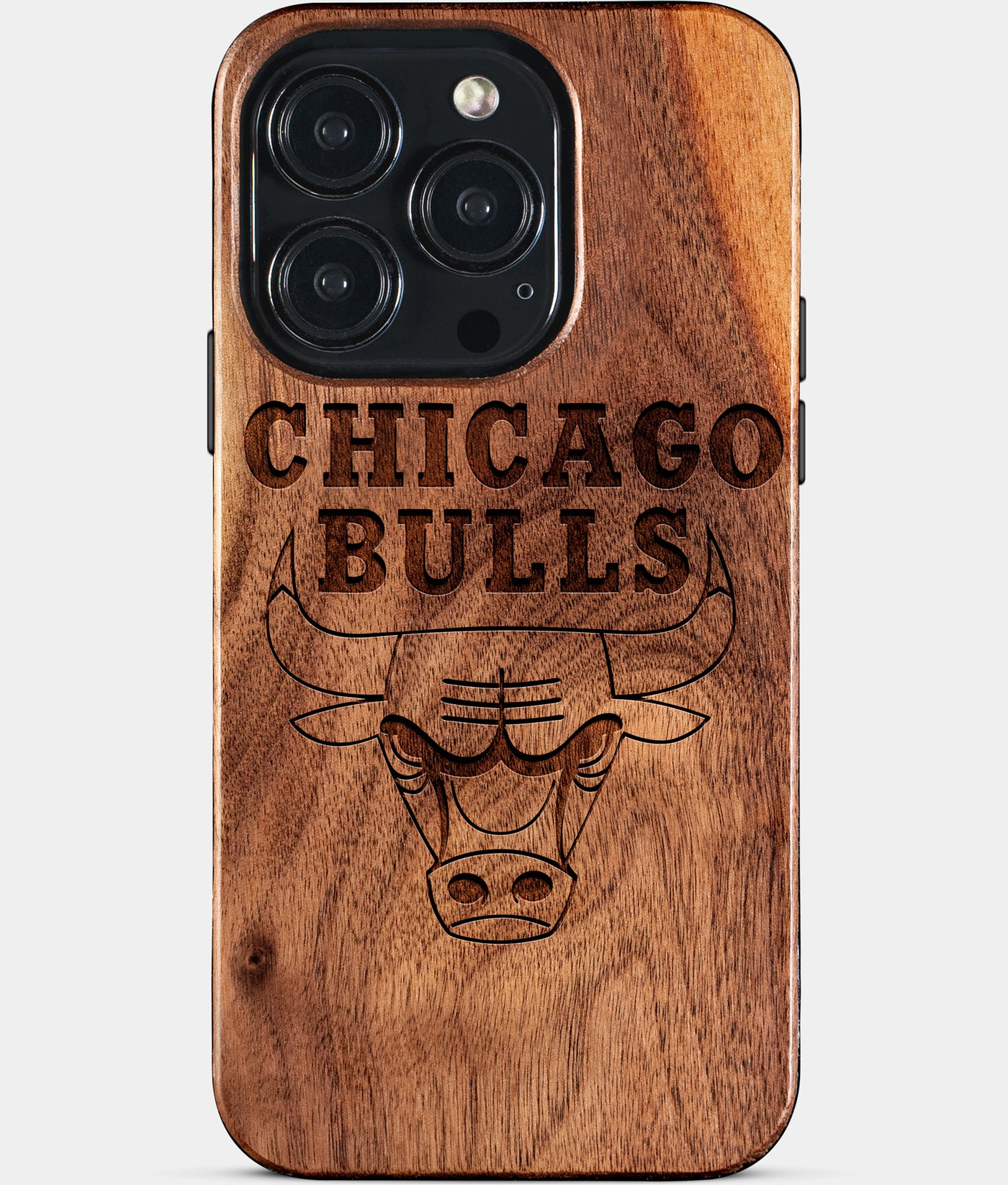 Eco-friendly Chicago Bulls iPhone 15 Pro Case - Carved Wood Custom Chicago Bulls Gift For Him - Monogrammed Personalized iPhone 15 Pro Cover By Engraved In Nature