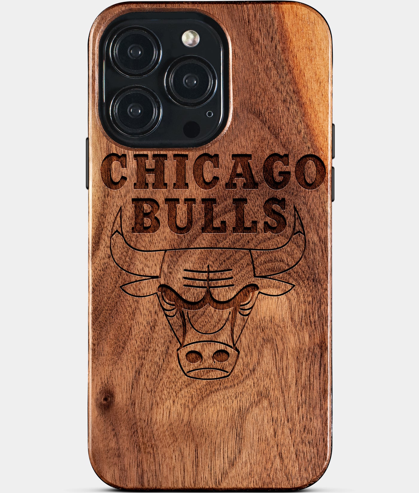Eco-friendly Chicago Bulls iPhone 15 Pro Max Case - Carved Wood Custom Chicago Bulls Gift For Him - Monogrammed Personalized iPhone 15 Pro Max Cover By Engraved In Nature