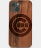Carved Wood Chicago Cubs iPhone 13 Case | Custom Chicago Cubs Gift, Birthday Gift | Personalized Mahogany Wood Cover, Gifts For Him, Monogrammed Gift For Fan | by Engraved In Nature