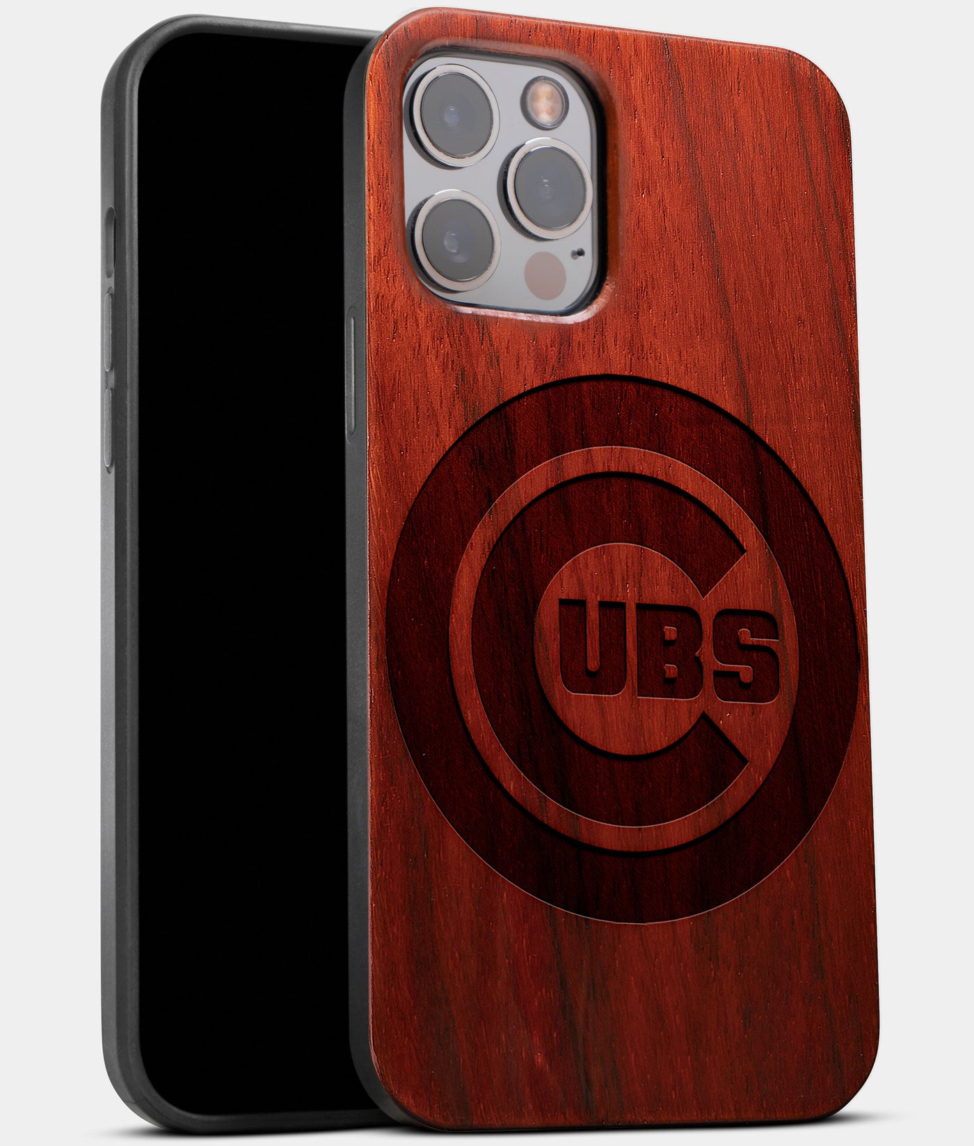 Best Wood Chicago Cubs iPhone 13 Pro Max Case | Custom Chicago Cubs Gift | Mahogany Wood Cover - Engraved In Nature