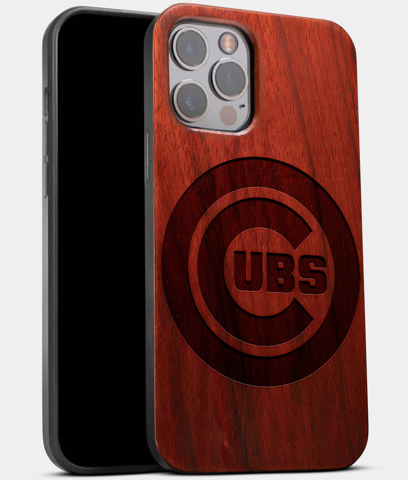 Best Wood Chicago Cubs iPhone 13 Pro Max Case | Custom Chicago Cubs Gift | Mahogany Wood Cover - Engraved In Nature