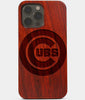 Carved Wood Chicago Cubs iPhone 13 Pro Max Case | Custom Chicago Cubs Gift, Birthday Gift | Personalized Mahogany Wood Cover, Gifts For Him, Monogrammed Gift For Fan | by Engraved In Nature