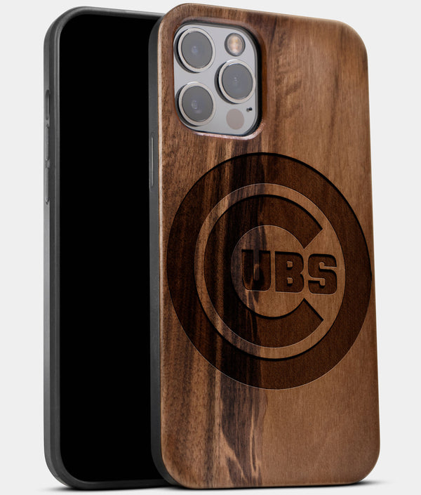 Best Wood Chicago Cubs iPhone 13 Pro Max Case | Custom Chicago Cubs Gift | Walnut Wood Cover - Engraved In Nature