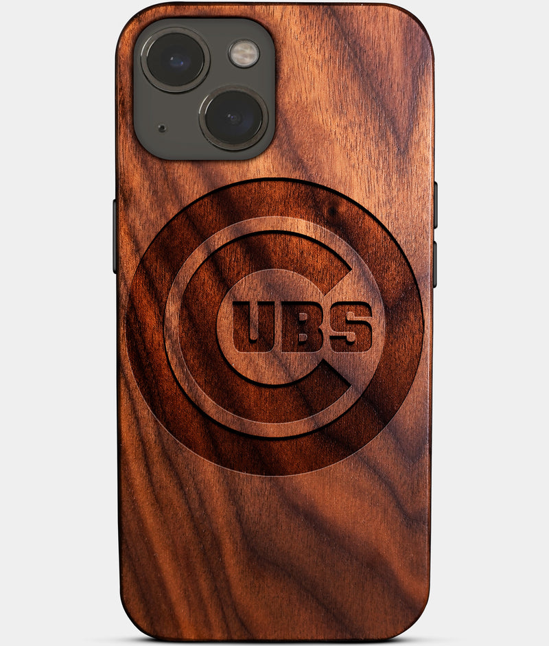 Eco-friendly Chicago Cubs iPhone 14 Plus Case - Carved Wood Custom Chicago Cubs Gift For Him - Monogrammed Personalized iPhone 14 Plus Cover By Engraved In Nature