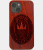 Carved Wood Chicago Fire SC iPhone 13 Mini Case | Custom Chicago Fire SC Gift, Birthday Gift | Personalized Mahogany Wood Cover, Gifts For Him, Monogrammed Gift For Fan | by Engraved In Nature