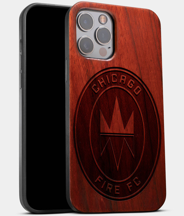 Best Wood Chicago Fire SC iPhone 13 Pro Max Case | Custom Chicago Fire SC Gift | Mahogany Wood Cover - Engraved In Nature