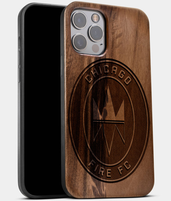 Best Wood Chicago Fire SC iPhone 13 Pro Max Case | Custom Chicago Fire SC Gift | Walnut Wood Cover - Engraved In Nature