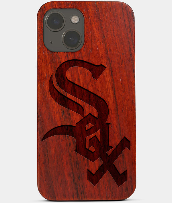 Carved Wood Chicago White Sox iPhone 13 Case | Custom Chicago White Sox Gift, Birthday Gift | Personalized Mahogany Wood Cover, Gifts For Him, Monogrammed Gift For Fan | by Engraved In Nature