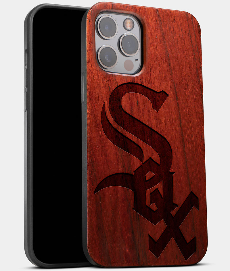 Best Wood Chicago White Sox iPhone 13 Pro Max Case | Custom Chicago White Sox Gift | Mahogany Wood Cover - Engraved In Nature