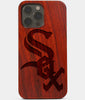 Carved Wood Chicago White Sox iPhone 13 Pro Max Case | Custom Chicago White Sox Gift, Birthday Gift | Personalized Mahogany Wood Cover, Gifts For Him, Monogrammed Gift For Fan | by Engraved In Nature